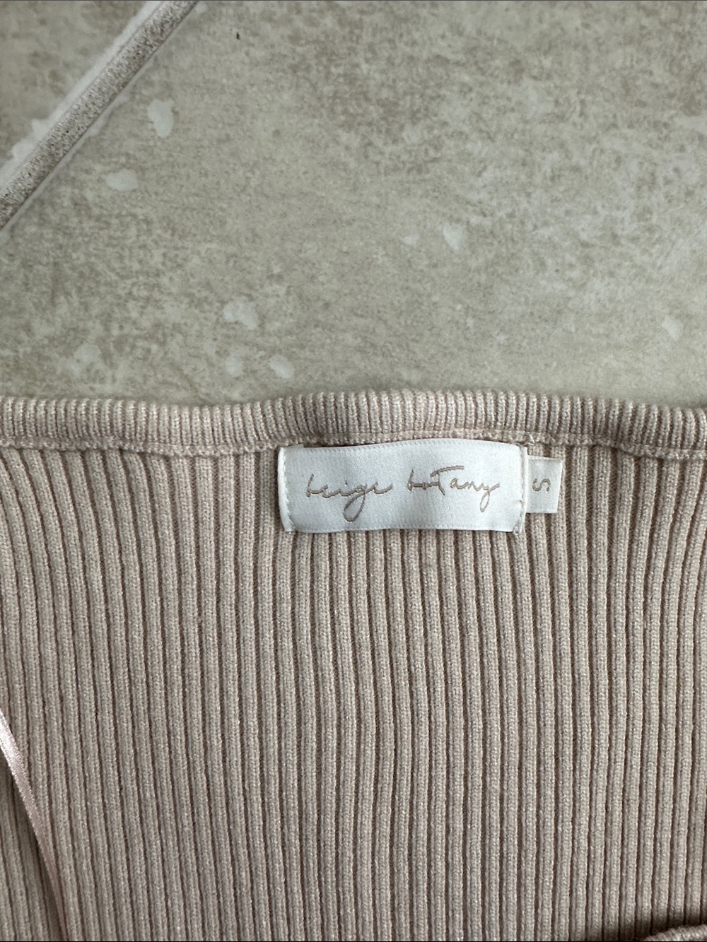 Beige Ribbed Square Neck Knit Top - Picture 2 of 3